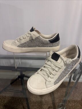 Wild Pair Ivory and Black Crystal-Embellished Low Top Sneakers